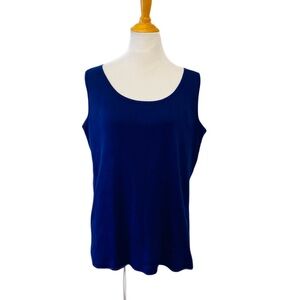 Lauren Ralph Lauren Embroidered Logo Ribbed Cotton Tank Top Navy Size 2X